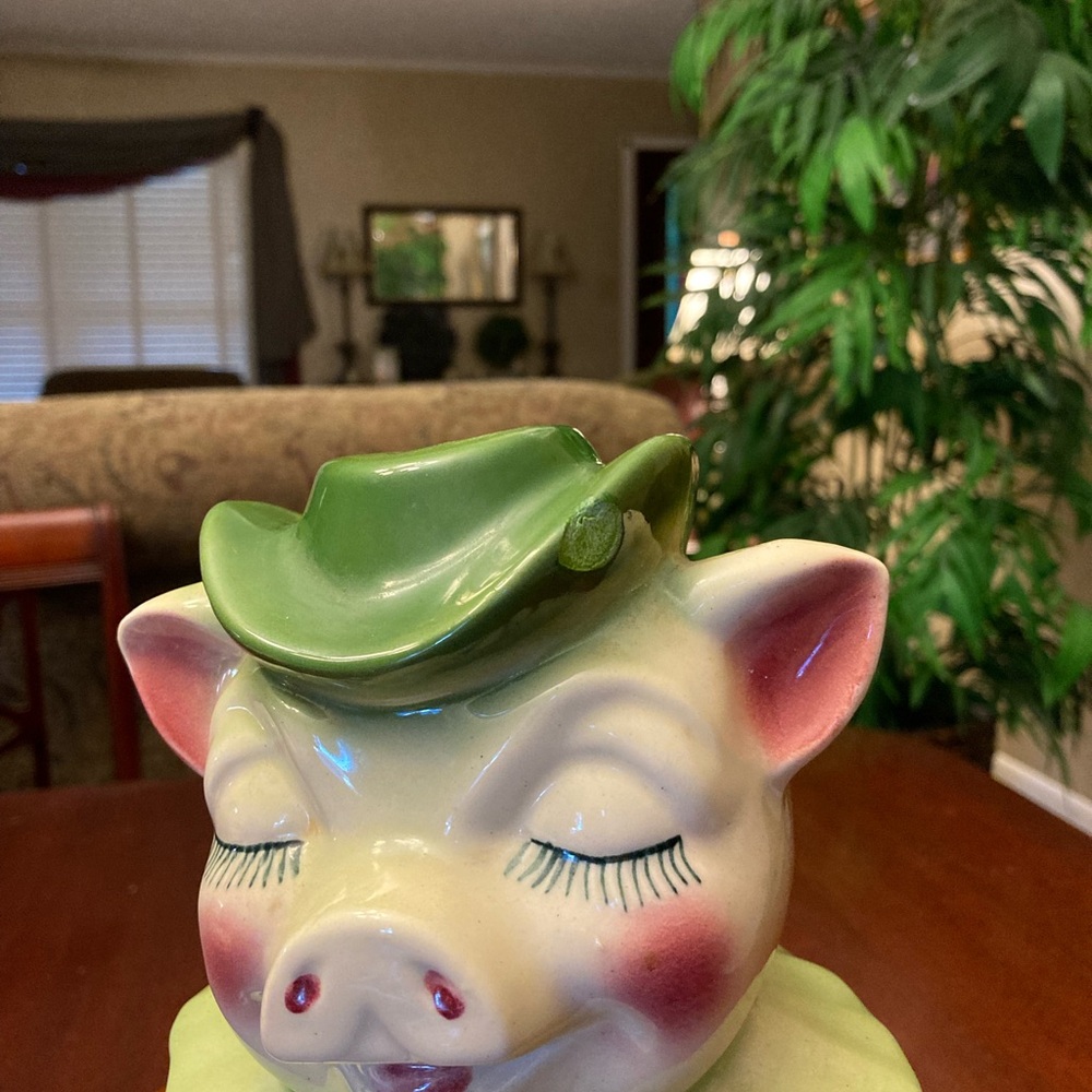 Vtg Shawnee Pottery Smiley Winnie pig cookie jar / piggy bank head - Picture 3 of 9